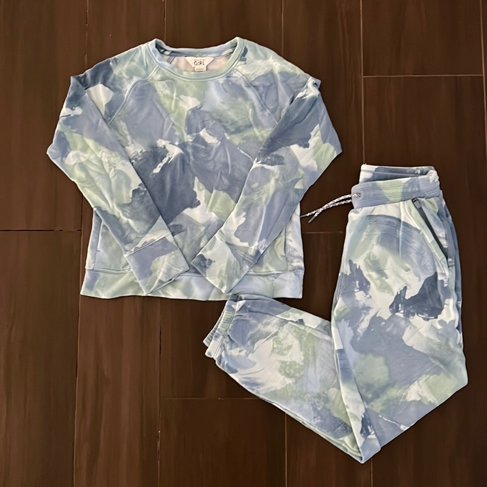 Athleta Girl Matching Jogger Sweatsuit in Chroma Sea Fog Blue
